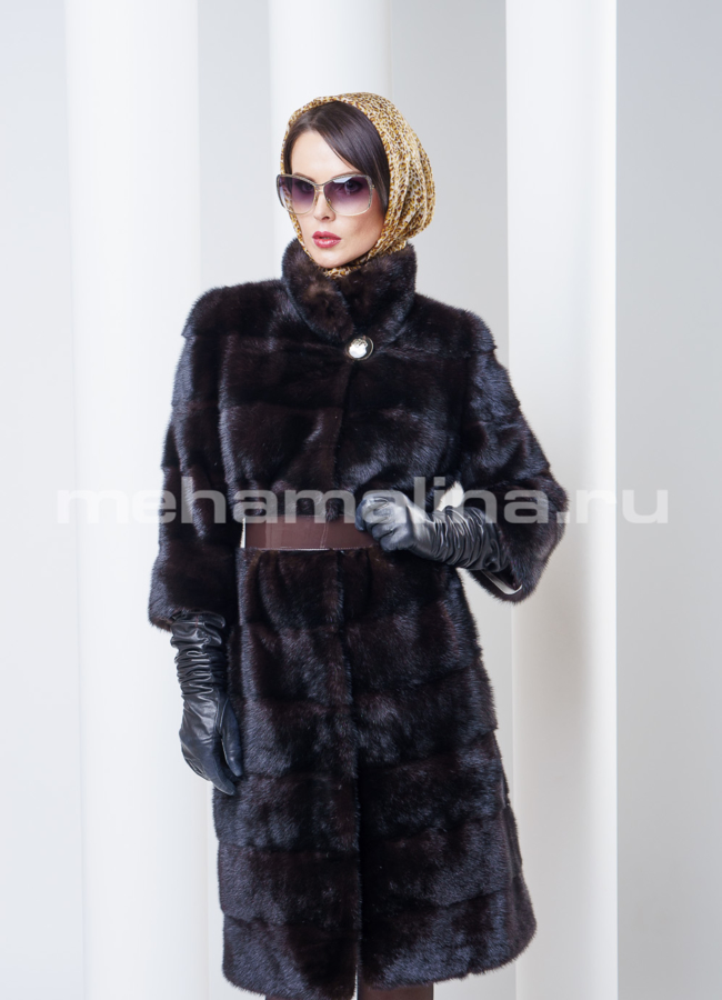 Шуба норка поперечка, цвет махагон 100см модель № S-291 универмаг малина