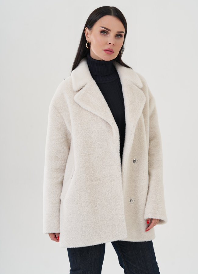 Женское полупальто бежевого цвета с английским воротником модель № 24408 универмаг малина