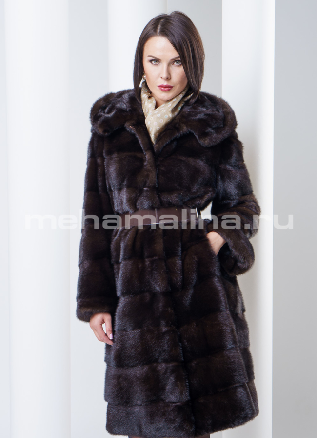 Шуба норка поперечка с капюшоном модель № S-293 универмаг малина