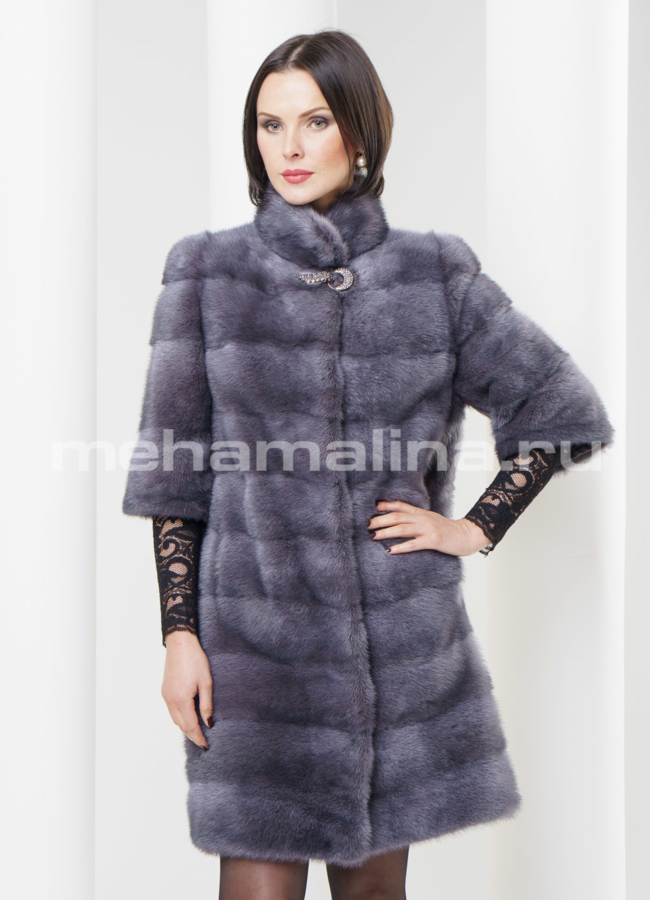 Шуба норка, стойка, цвет графит модель № S-326 в рассрочку