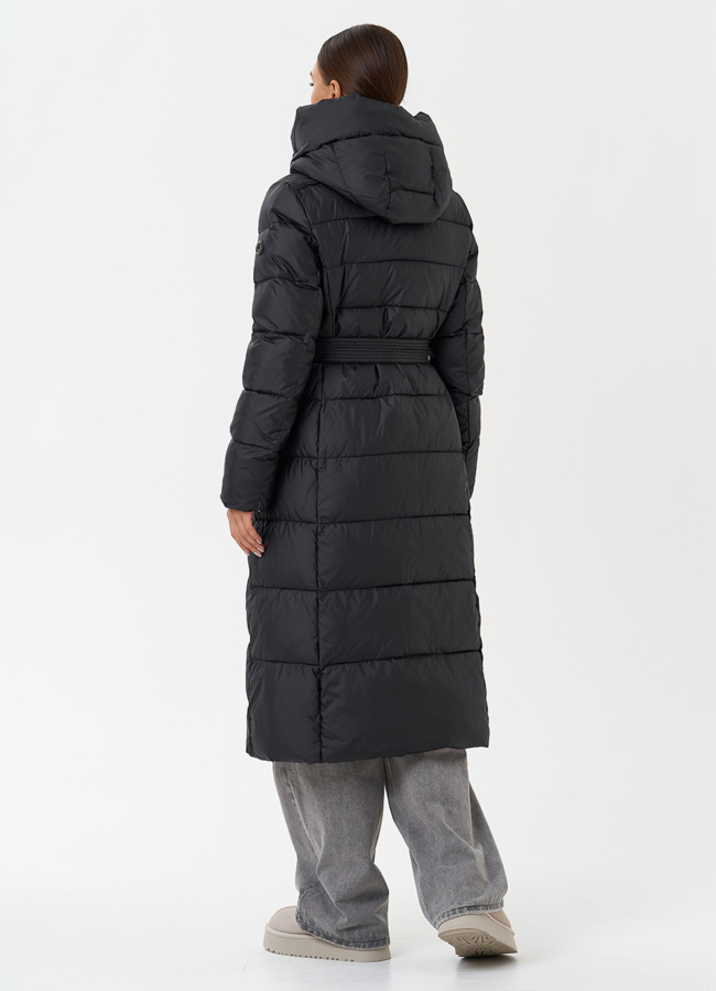 Женский пуховик с поясом модель № 28496 универмаг малина