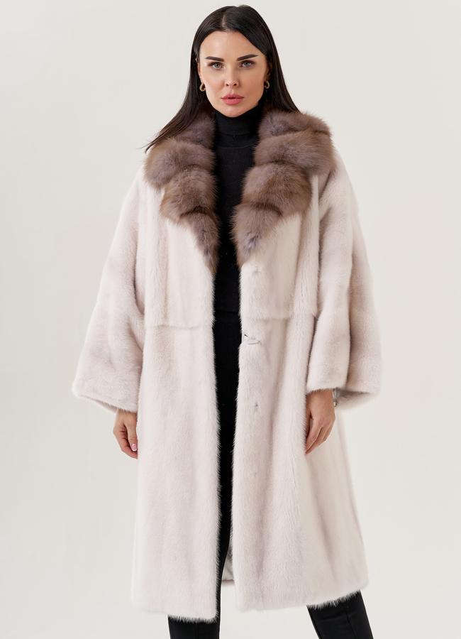 Норковая шуба с воротником из куницы  модель № 79228 универмаг малина