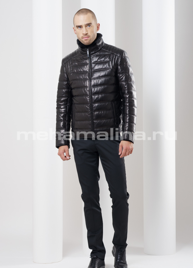 Мужской кожаный пуховик модель № ПМ-71 в рассрочку