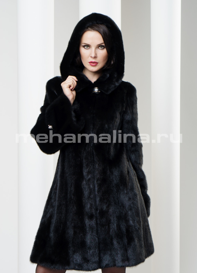 Шуба из норки годе. Длина 90см модель № S-175 меха малина