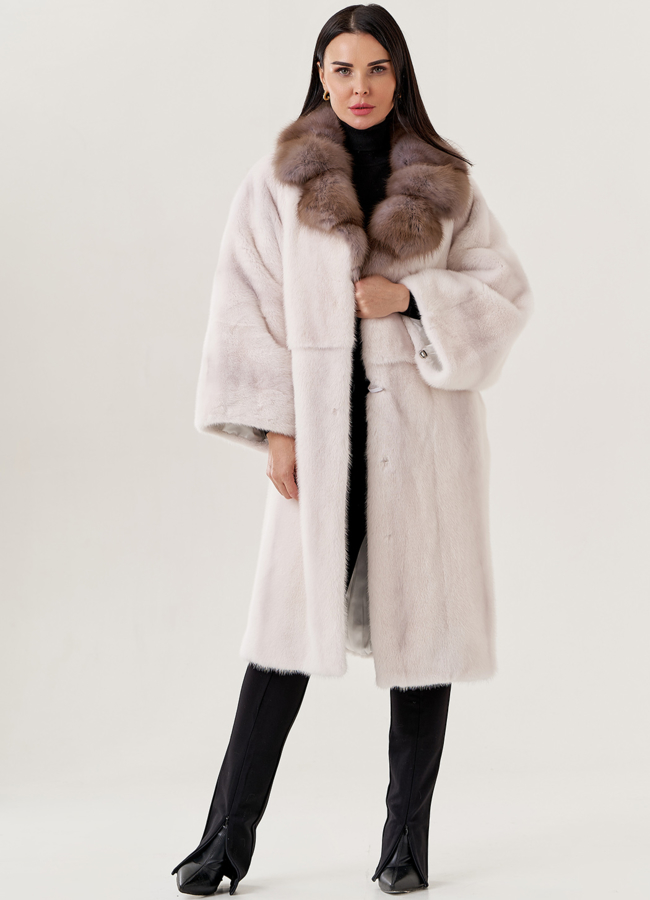 Норковая шуба с воротником из куницы  модель № 79228 универмаг малина