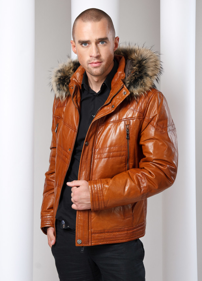 Кожаный пуховик модель № ПМ-2 в рассрочку Кожаный пуховик модель № ПМ-2 в рассрочку