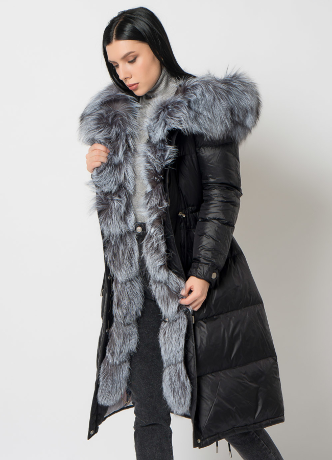 Парка - пуховик с мехом чернобурки модель № 75732 универмаг малина