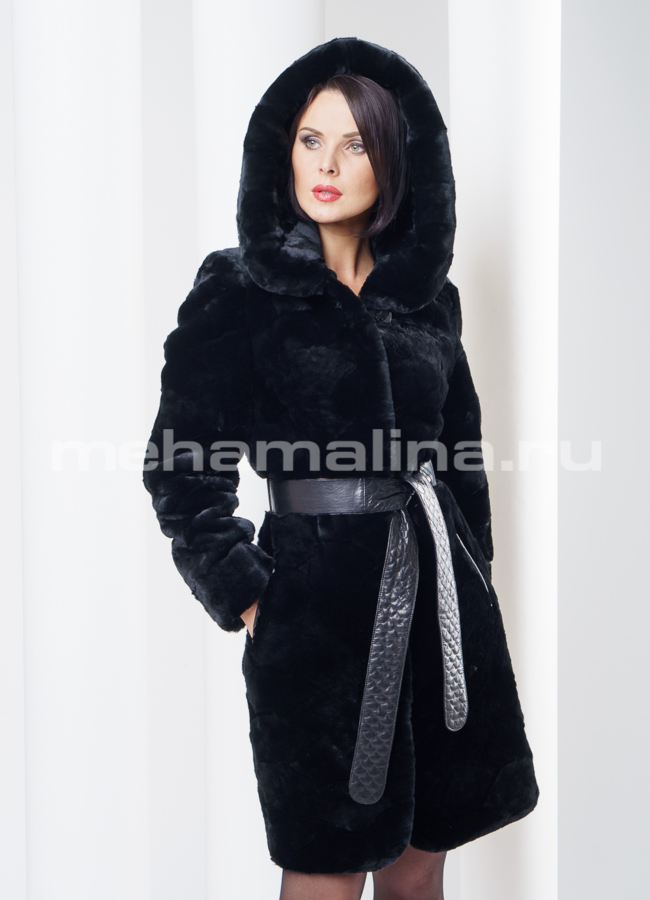 фото Шуба из кусочков мутона, с капюшоном модель № S-260