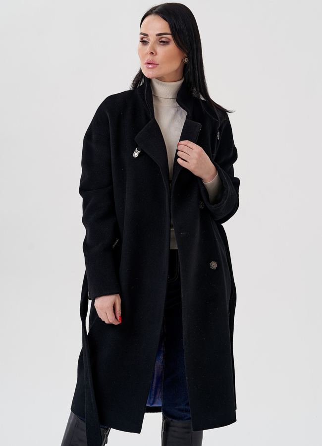 Женское пальто черного цвета  модель № 23958 в кредит