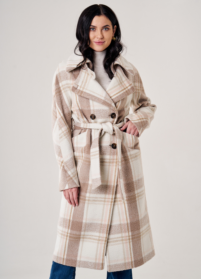 Пальто женское с английским воротником  модель № 5-0128-105 меха малина