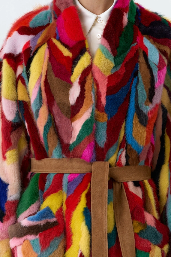 Норковая шуба в стиле пэчворк