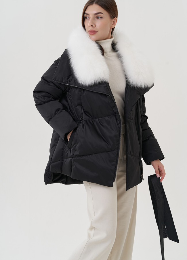 Короткий женский пуховик с поясом модель № 25729 универмаг малина