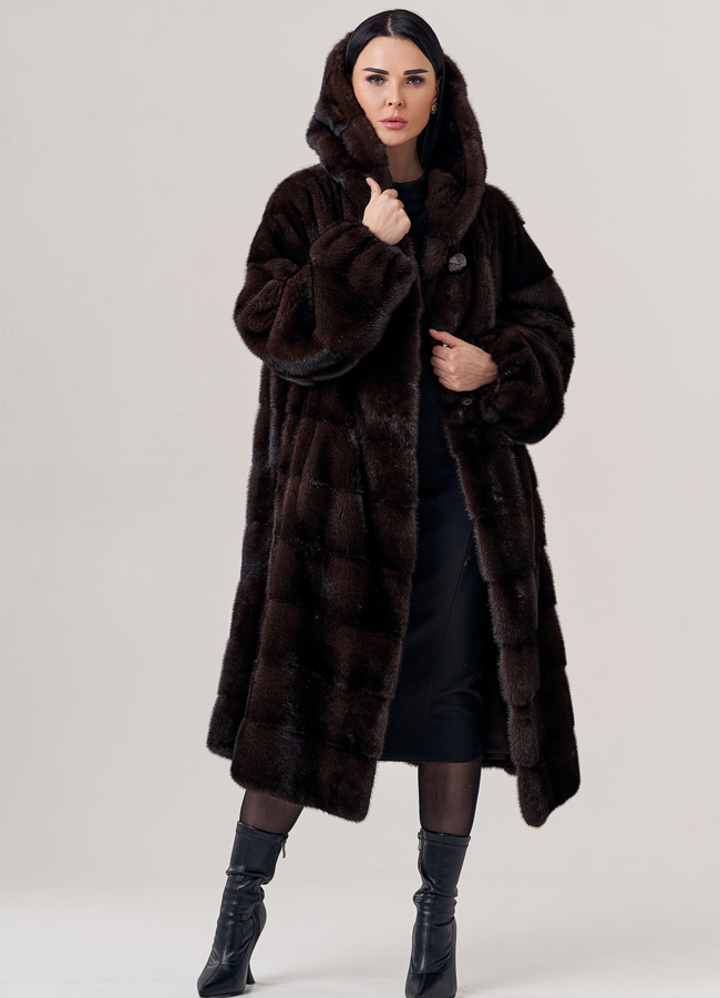 Длинная шуба из скандинавской норки модель № 67353 универмаг малина