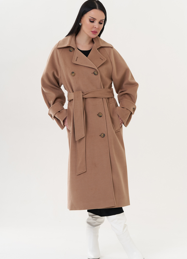 Женское пальто в цвете кэмел модель № 26423 в рассрочку