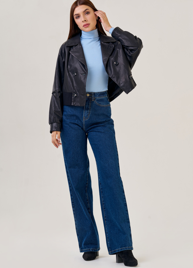 Женская кожаная куртка черного цвета  модель № 22455 универмаг малина