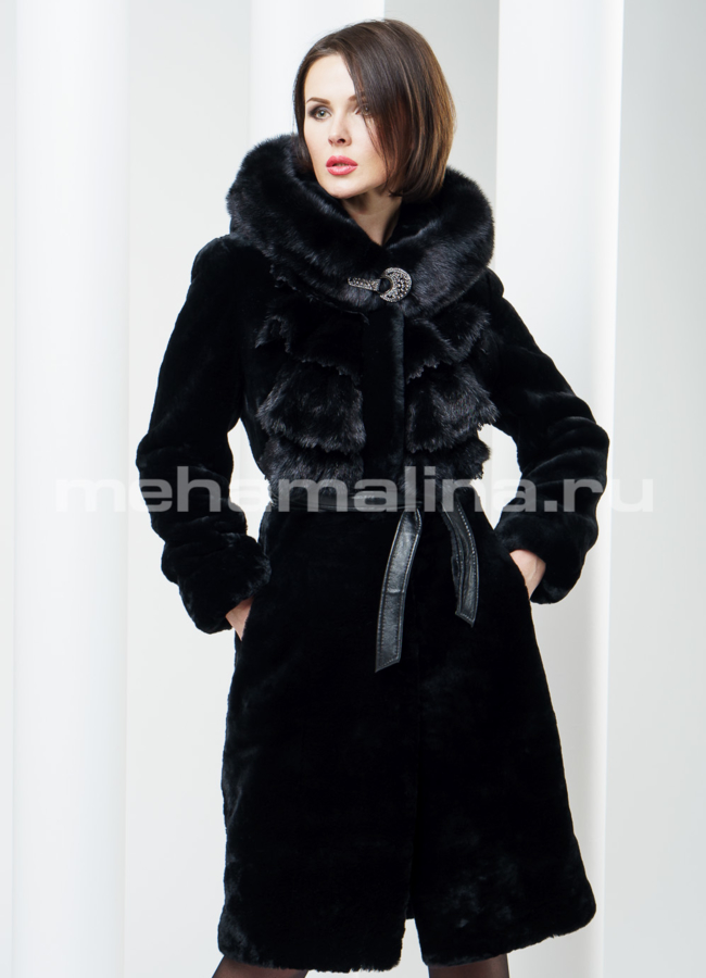 фото Шуба мутон с кружевной манишкой модель № S-171