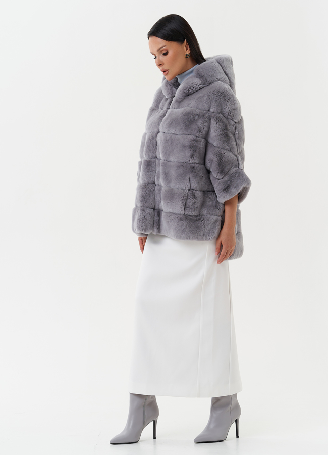 Шуба из меха кролика с капюшоном модель № 26147 в рассрочку