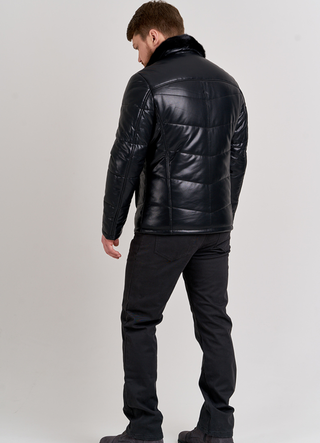 фото Пуховик мужской из искусственной кожи модель № П-513