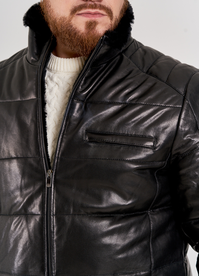 Мужская зимняя куртка из натуральной кожи модель № П-504 в рассрочку