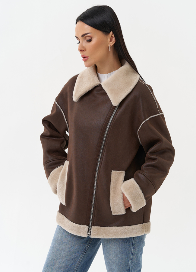 Женская дубленка из эко замши  модель № 29985 универмаг малина