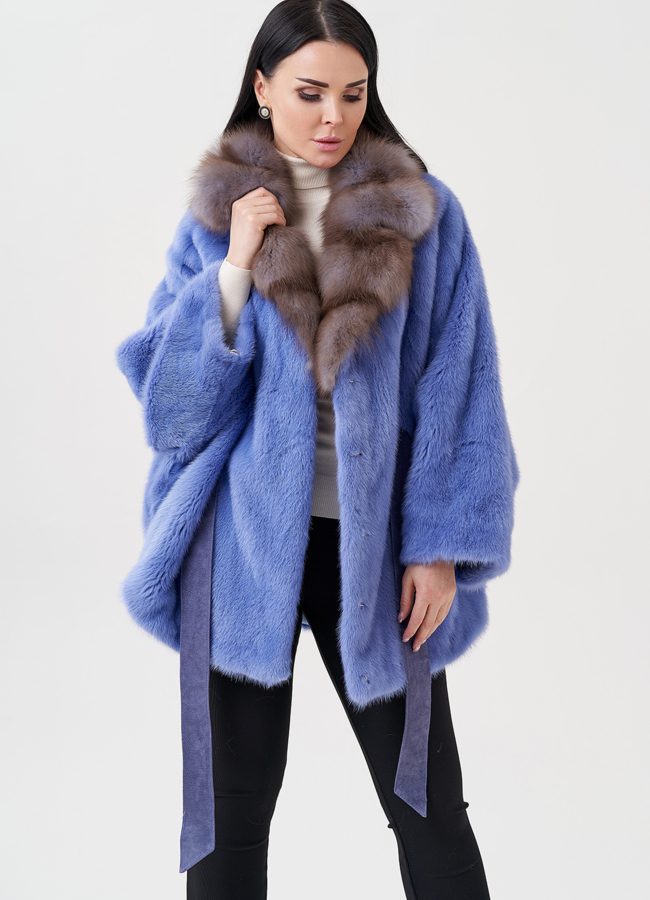 Шуба из норки с английским воротником из куницы  модель № 23978 универмаг малина