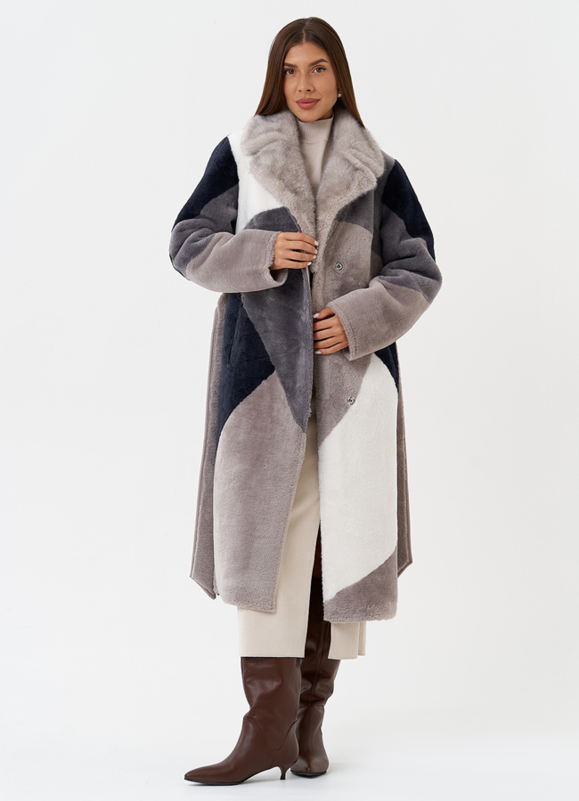 Двухсторонняя эко дубленка с поясом модель № 27776 универмаг малина