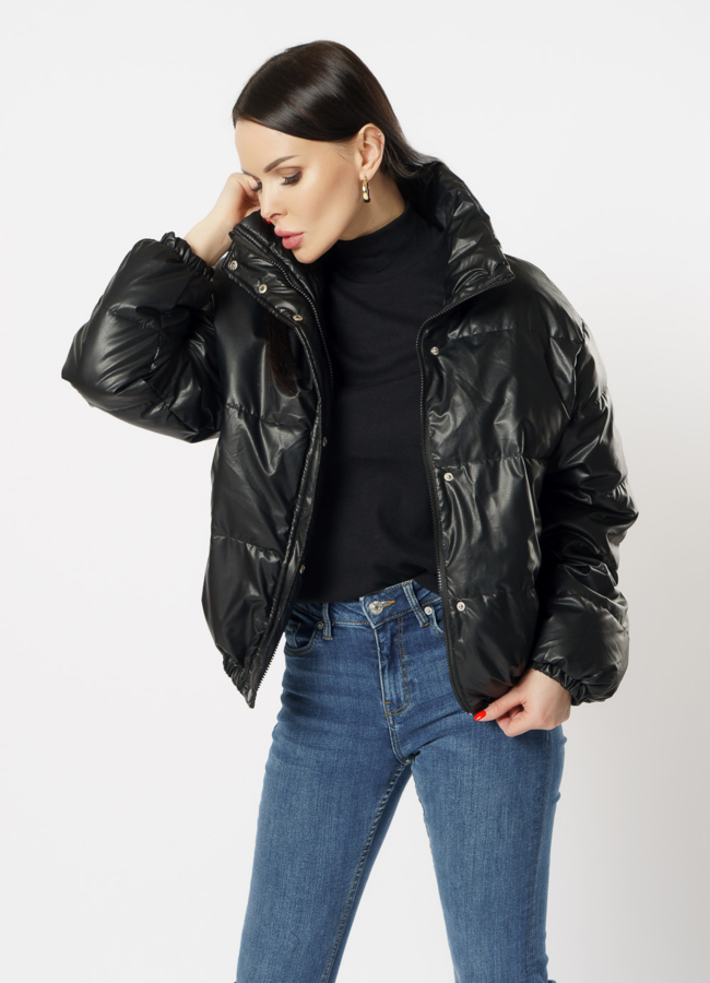 Куртка из эко кожи утепленная черного цвета модель № 20608 универмаг малина