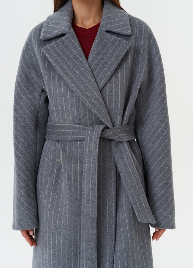 Длинное пальто в полоску модель № 28086 универмаг малина