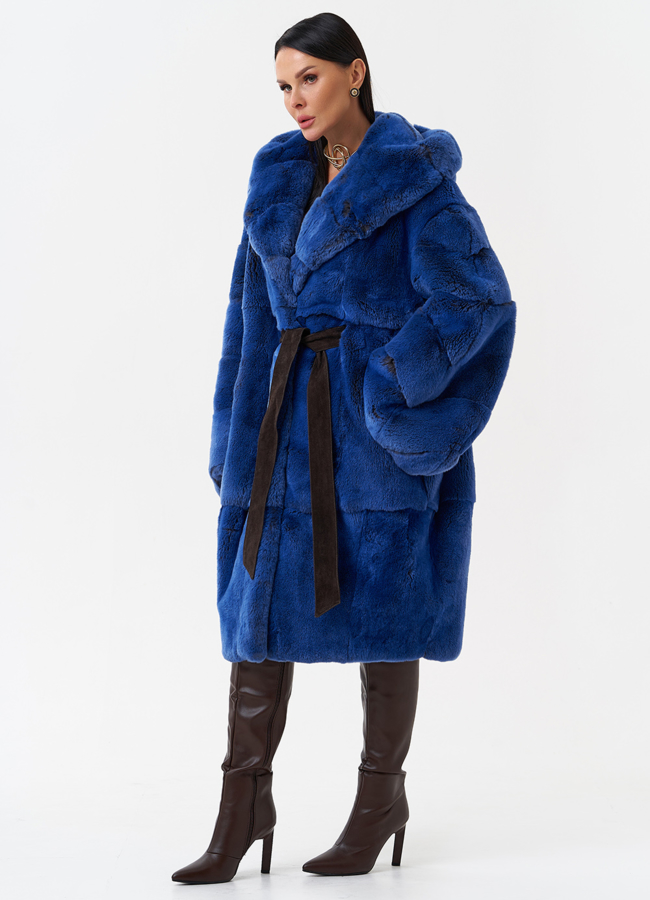 Шуба из меха кролика с капюшоном модель № 28898 универмаг малина