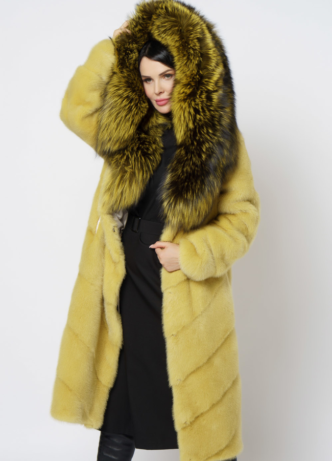 Шуба из норки желтого цвета модель № 1200 универмаг малина