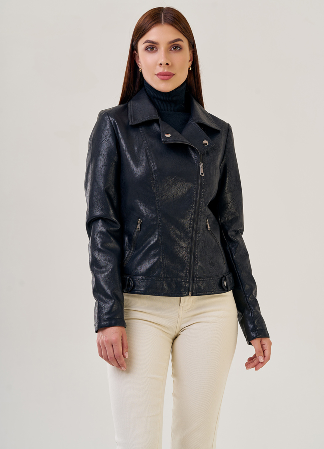 Классическая женская куртка косуха из эко кожи модель № 20639 универмаг малина