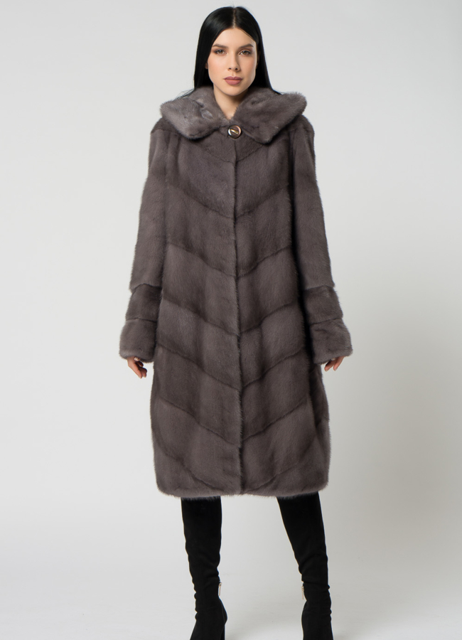 Светлая длинная шуба из норки модель № 1505 универмаг малина