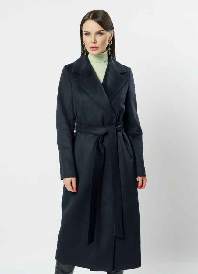 Английское пальто в темно-синем цвете модель № 20558 меха малина