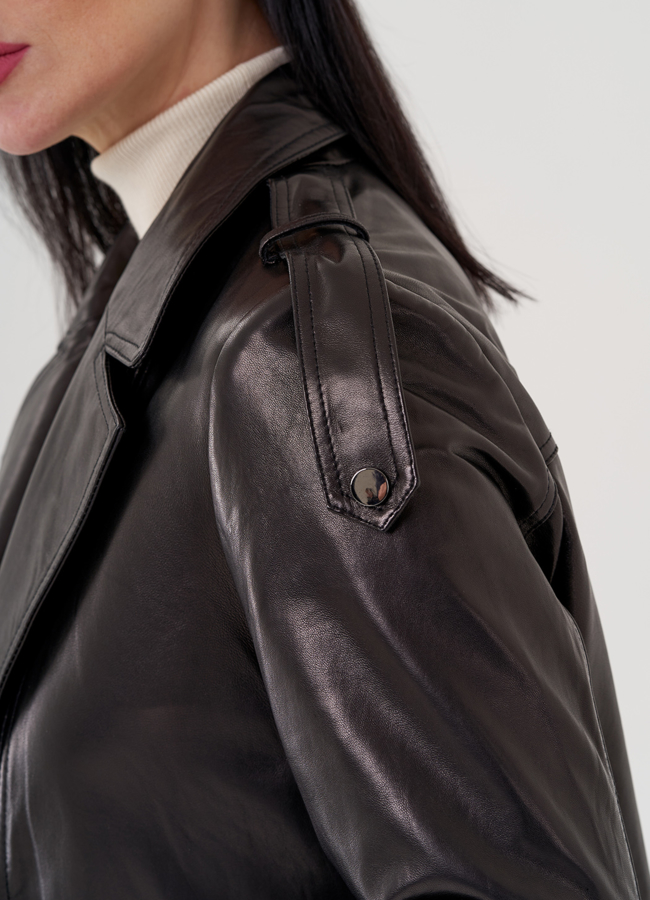 Длинный кожаный плащ модель № 80527 универмаг малина