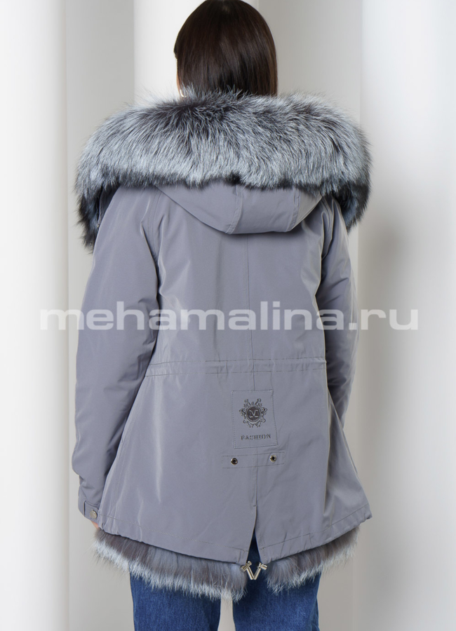 Укороченная парка с капюшоном отделка чернобурка  модель № 17018 в кредит