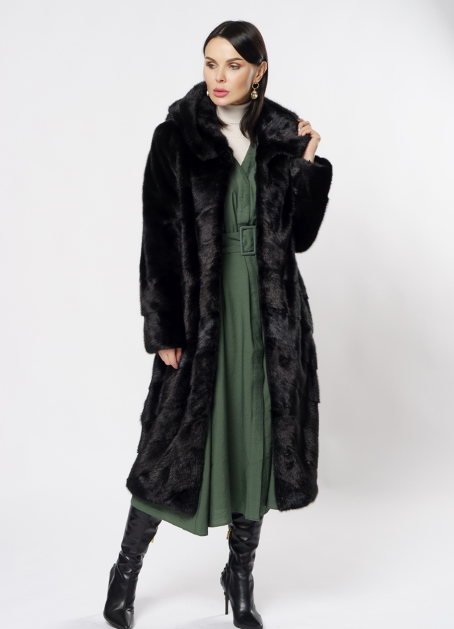 Шуба из норки с капюшоном черного цвета модель № 381 универмаг малина