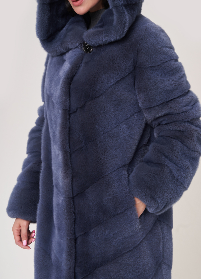 Норковая шуба с капюшоном модель № S-757 универмаг малина