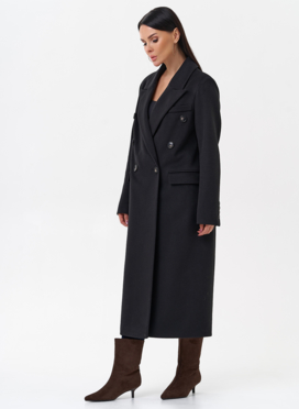 Длинное двубортное пальто с английским воротником