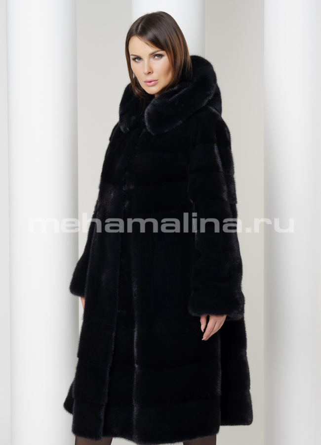 Шуба из скандинавской норки с капюшоном модель № S-574 универмаг малина