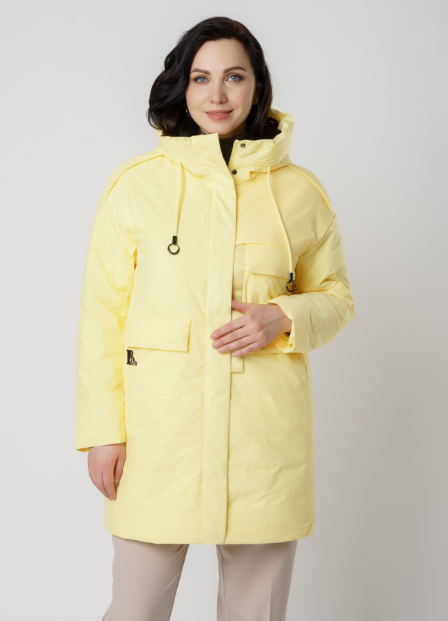 Полупальто женское желтого цвета модель № 315 меха малина