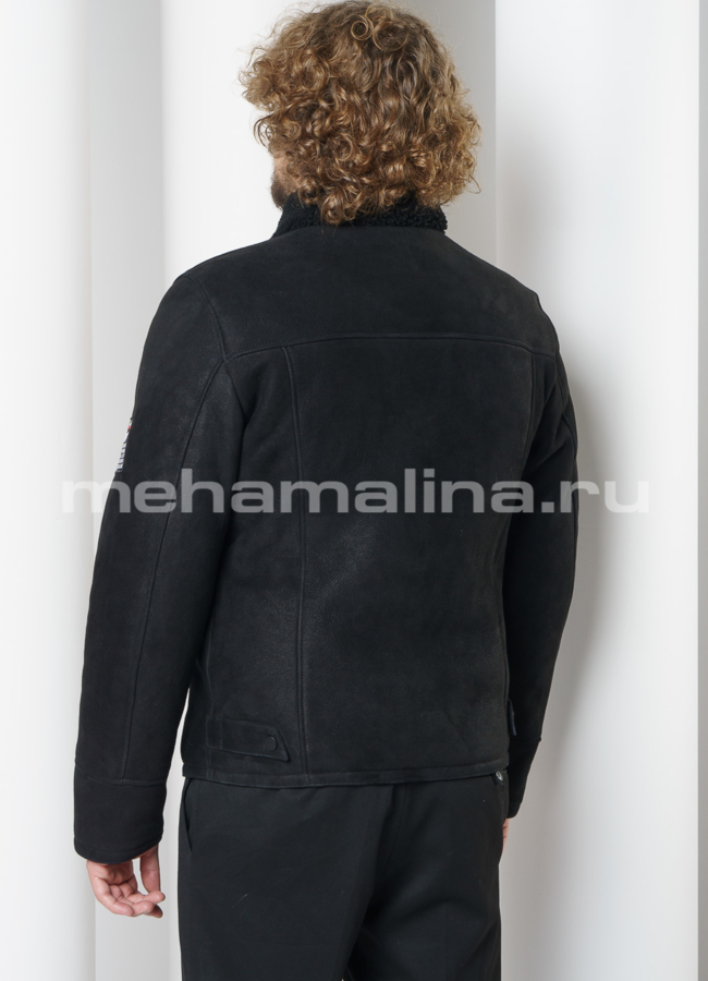 фото Дубленка черного цвета на молнии с воротником модель № DM-122