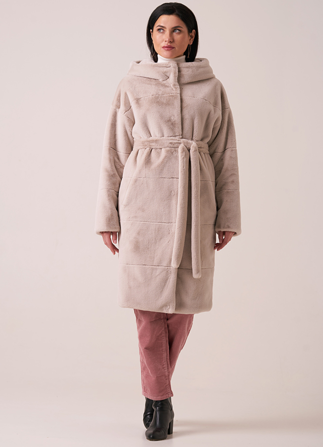 Пальто из искусственного меха с капюшоном  модель № 19076 универмаг малина