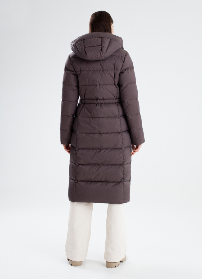 фото Женский длинный пуховик с капюшоном модель № 23348