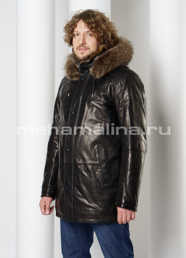 Дубленка из натуральной кожи на волке модель № DM-133 универмаг малина
