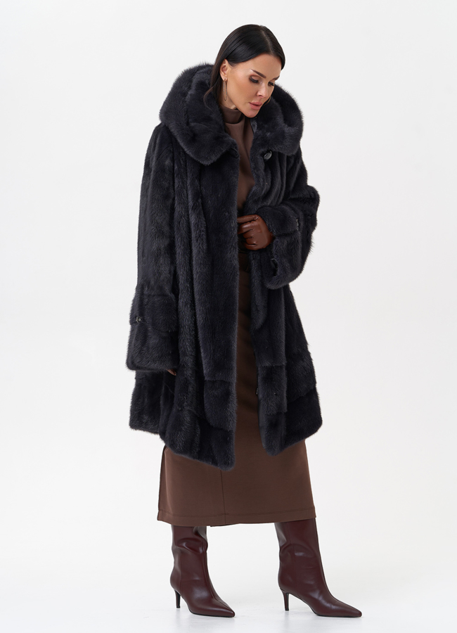Норковая шуба с капюшоном  модель № 29096 универмаг малина