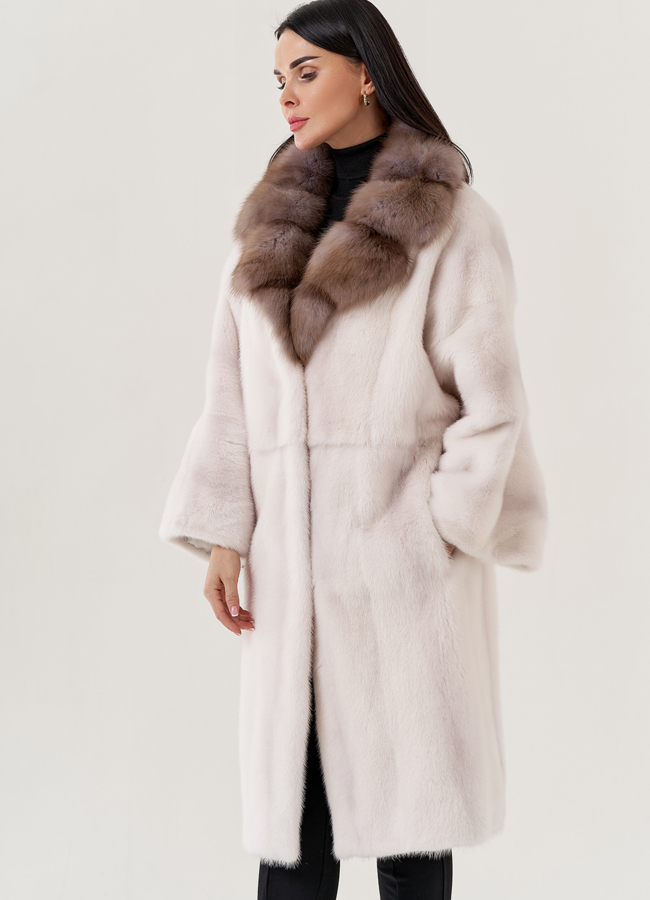 Норковая шуба с воротником из куницы  модель № 79228 универмаг малина