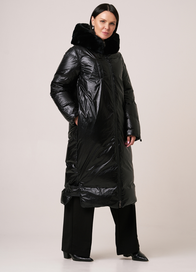 Двусторонний пуховик DiegoM черного цвета с отделкой из кролика  модель № Diego-M 818 в кредит