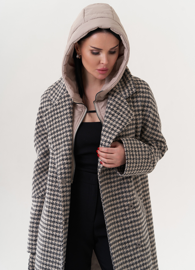 Пальто со съемным капюшоном модель № 25074 универмаг малина