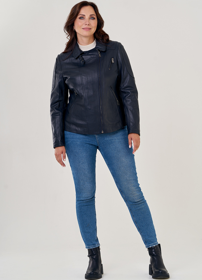 Куртка косуха из натуральной кожи в синем цвете модель № 10636 в рассрочку Куртка косуха из натуральной кожи в синем цвете модель № 10636 в рассрочку