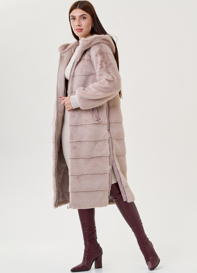 Пальто из искусственного меха с капюшоном модель № 79331 универмаг малина